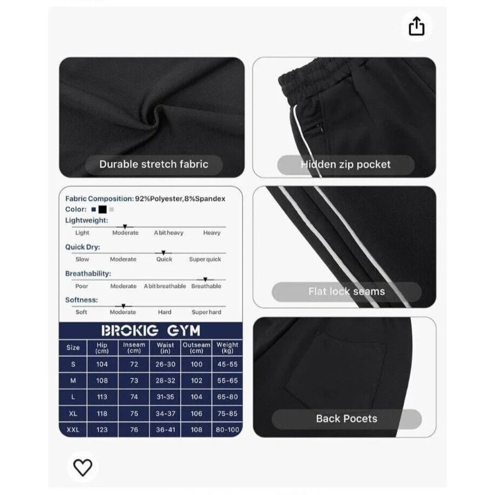 Brokig Sweatpants Men Size M Black Yoga Athletic Jogger Sleep Lounge Pockets